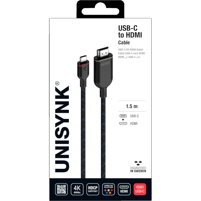 Unisynk USB-C - HDMI 4K 60 Hz kaapeli (1,5 m)