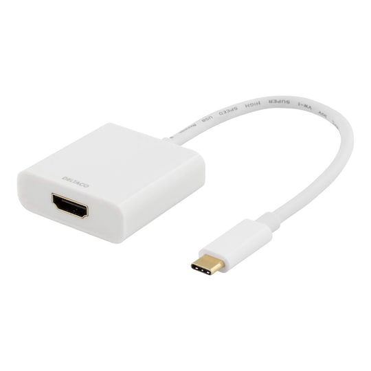deltaco USB-C to HDMI adapter, 4096x2160 30Hz, white - Gigantti verkkokauppa
