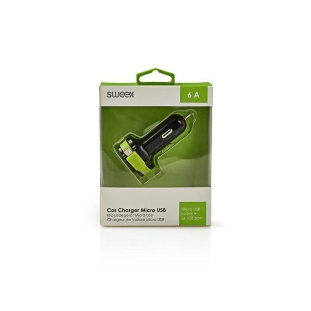 Autolaturi 3-Ulostuloa 6 A 2 x USB / Micro USB Musta/Vihreä