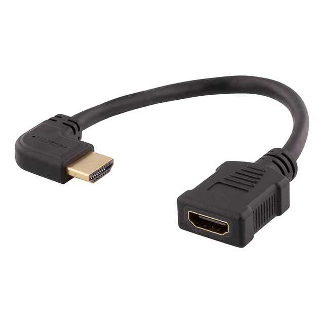 DELTACO HDMI-sovitin, 0,2m, taipuisa, lovitettu vasemmalta, UHD, musta