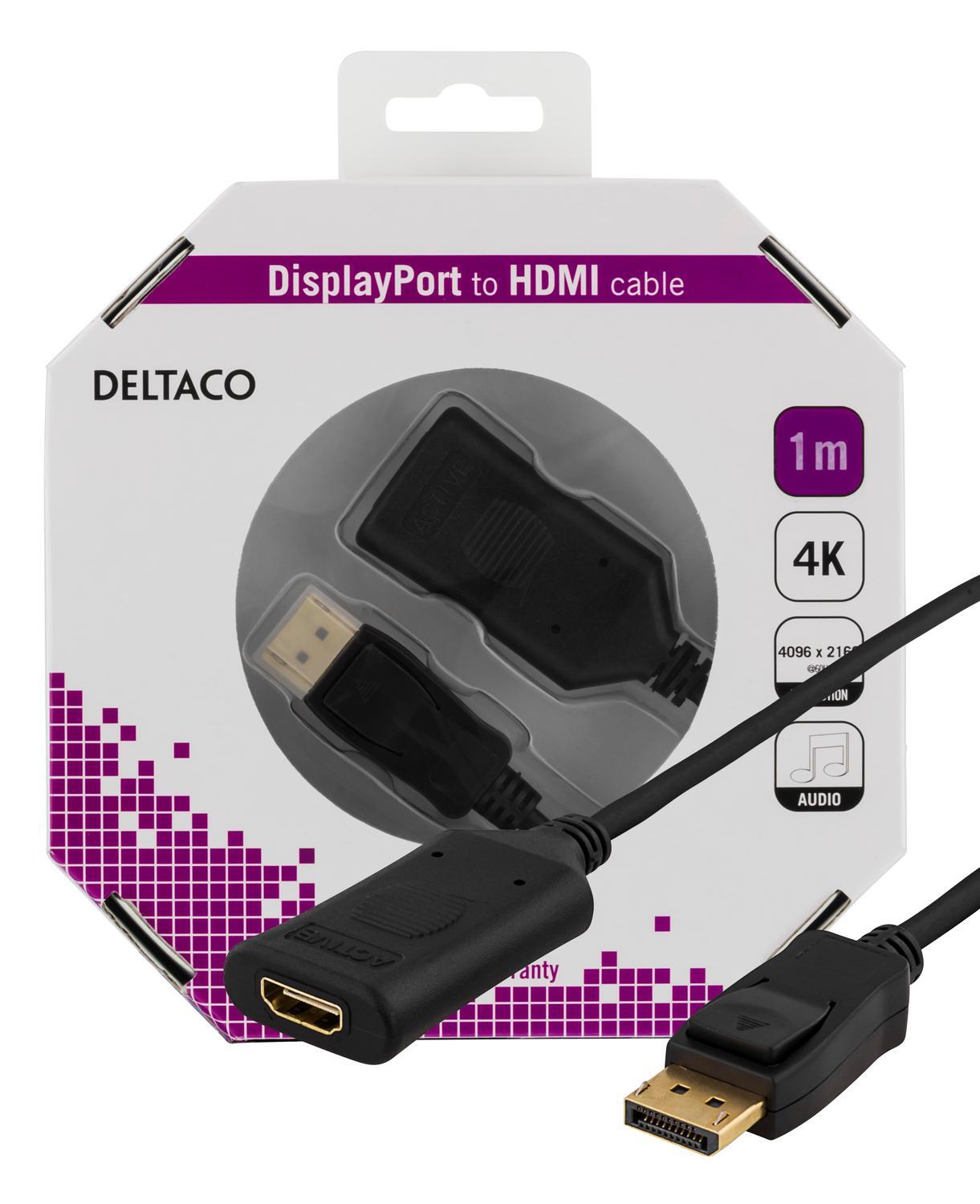 DELTACO DisplayPort - HDMI 2.0b -kaapeli, 1 m, musta, 4K, 60 Hz, - Gigantti  verkkokauppa