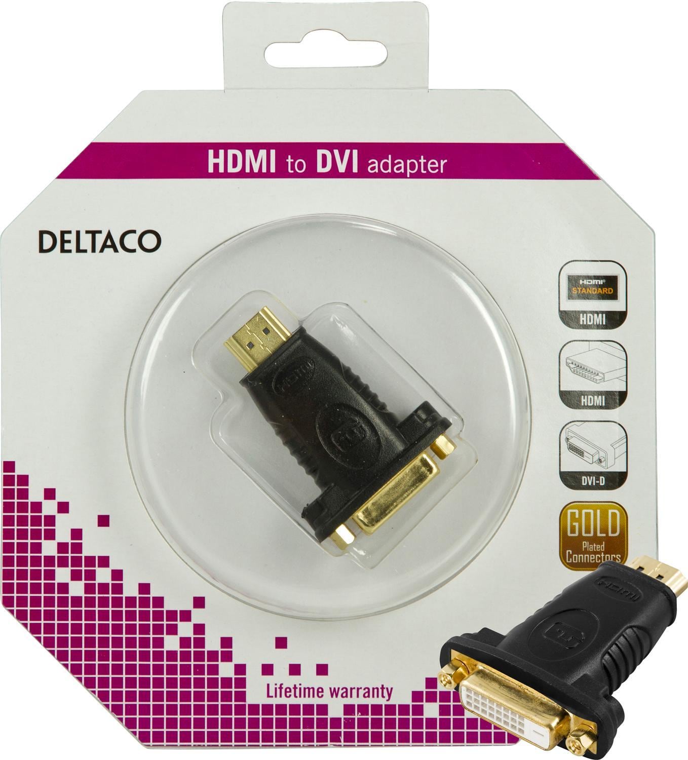 DELTACO HDMI-sovitin, 1080p 60 Hz, HDMI 19-nastainen uros-DVI-D naaras, -  Gigantti verkkokauppa