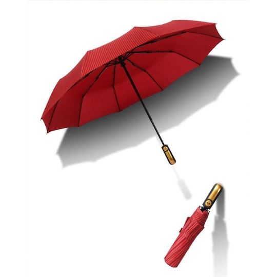 Suuri kokoontaitettava sateenvarjo punainen/musta/kulta - Gigantti  verkkokauppa