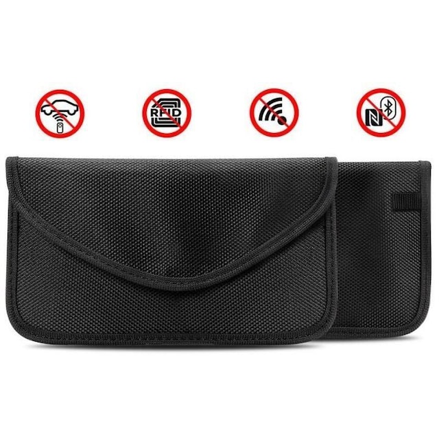 Musta laukku RFID-suojauksella korteille, puhelimelle, auton avaimille jne.