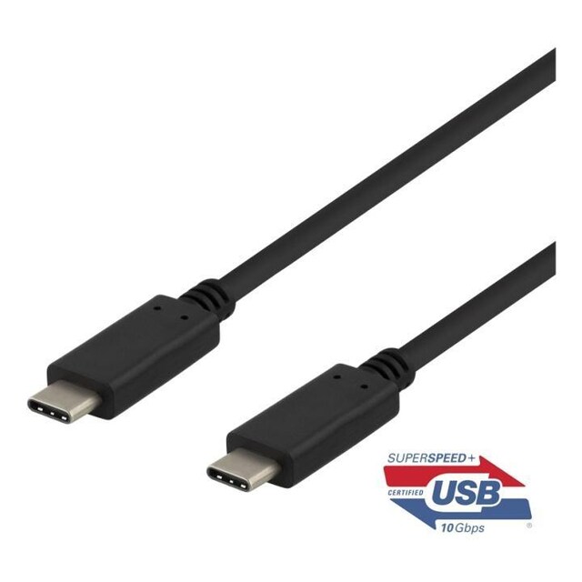 DELTACO USB-C-kaapeli, 0,5m, 10Gbps, 100W, 5A, USB 3.1 Gen 2, musta