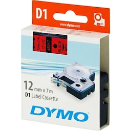 DYMO D1 merkkausteippi, 12mm, punainen/musta teksti, 7m - 45017