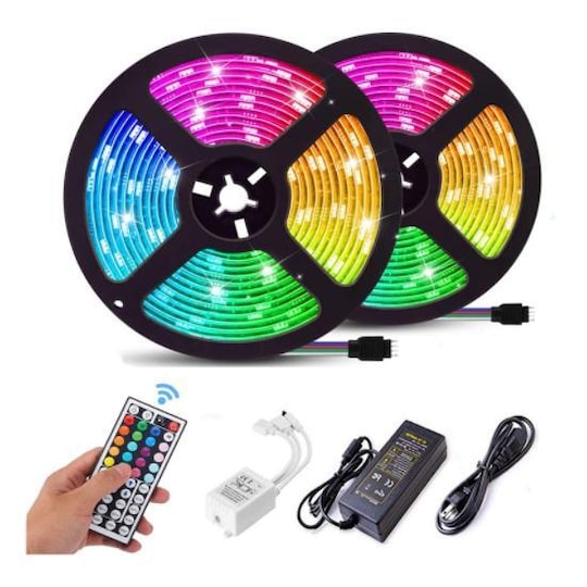 Väriä vaihtava LED-valosilmukka / valonauha RGB kaukosäätimellä (2 x 5 m) -  Gigantti verkkokauppa
