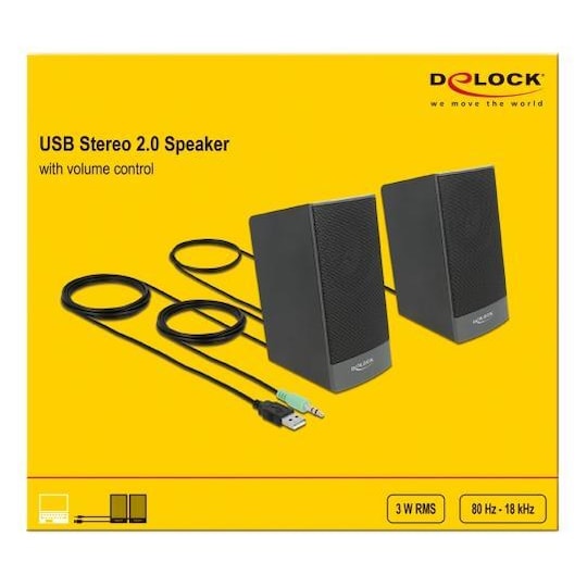 Delock Stereo 2.0 PC Speaker with 3.5 mm stereo jack male and USB powe -  Gigantti verkkokauppa