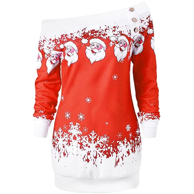 INF Pehmeä olkapää pusero, jossa joulukuosi - Koko S, Punainen