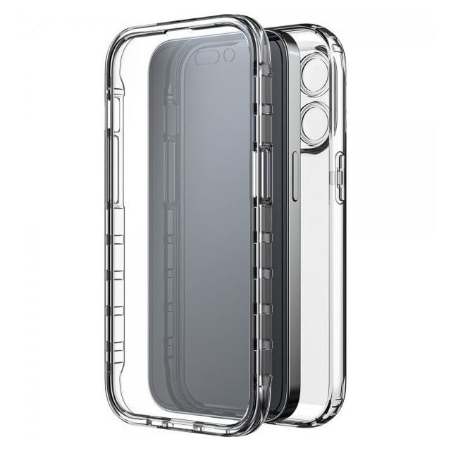 Black Rock iPhone 14 Pro Kuori 360° Real Glass Case Musta Kirkas