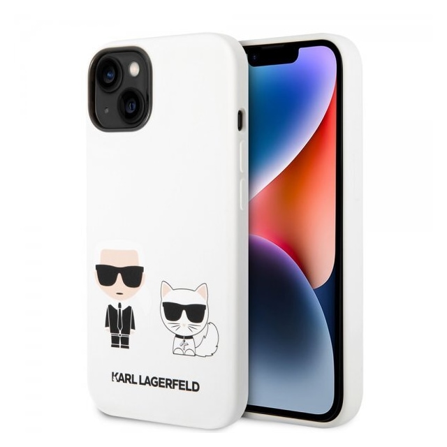 Karl Lagerfeld iPhone 14 Kuori Liquid Silicone Karl & Choupette Valkoinen