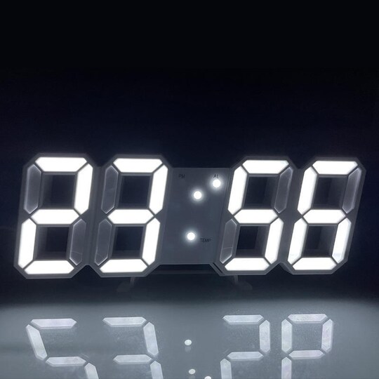 3D LED digitaalinen herätyskello Valkoinen - Gigantti verkkokauppa