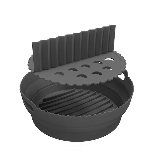 Kokoontaittuva pyöreä Air Fryer silikonimuotti jakajalla Musta