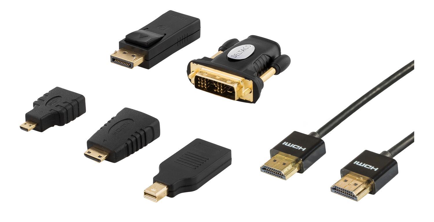 deltaco HDMI/DisplayPort/DVI adapter kit, HDMI cable 2m, 4K, black -  Gigantti verkkokauppa