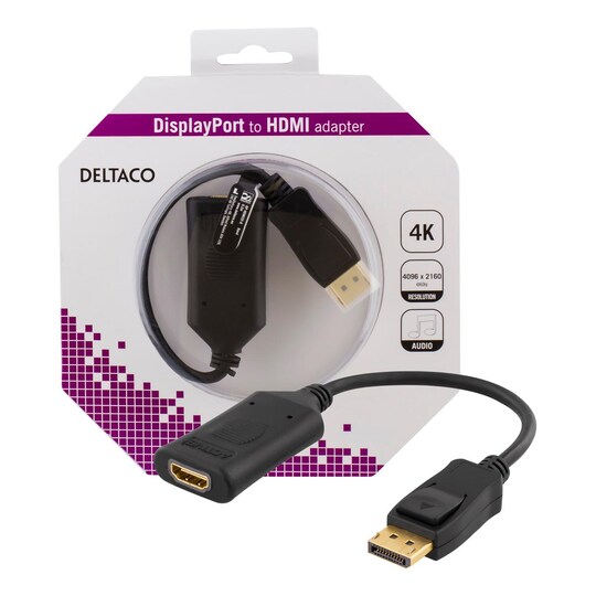 DELTACO DisplayPort - HDMI-sovitin, aktiivinen, 4K 60 Hz, musta - Gigantti  verkkokauppa