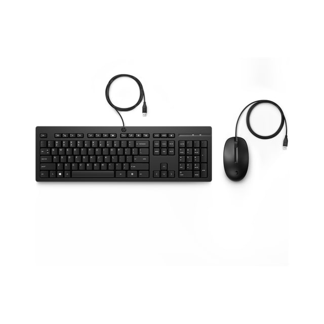 HP 225 Wired Mouse and Keyboard Combo, Full-size (100%), USB, Membrane, Black, M