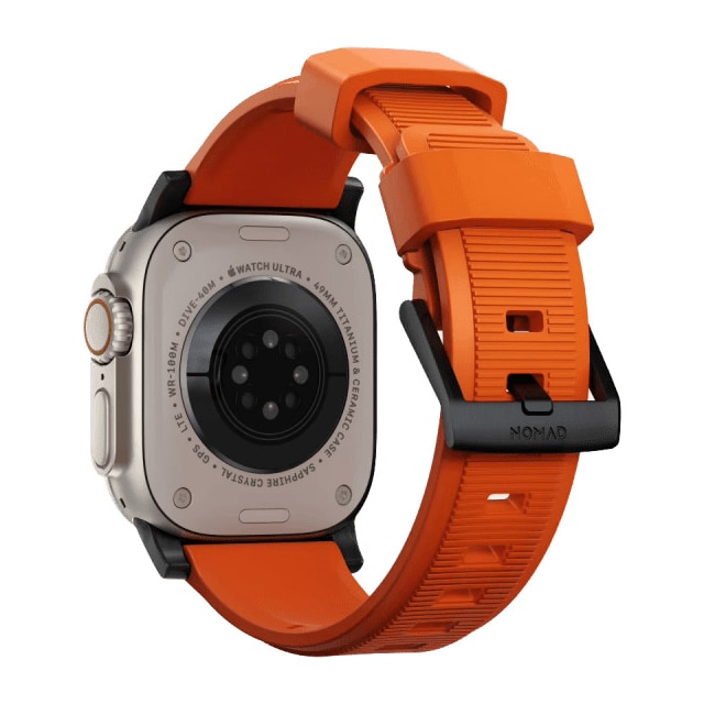 NOMAD Apple Watch 42/44/45mm/Apple Watch Ultra Ranneke Rugged Band Ultra Orange Svart
