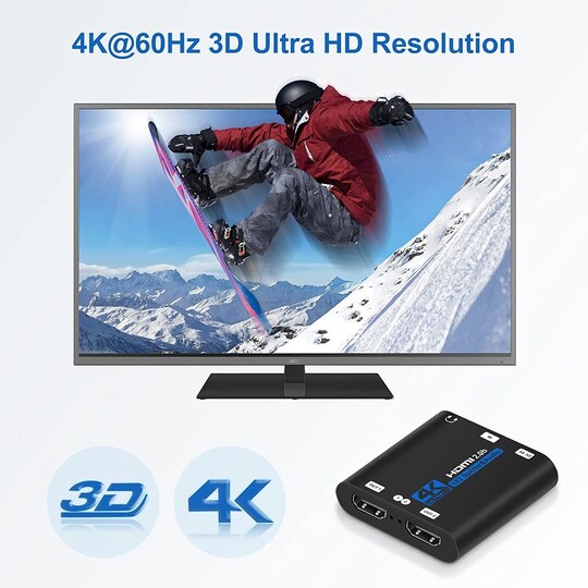 HDMI 2.0 -jakaja 1 portti 2 ulostuloon 4K60HZ Musta - Gigantti verkkokauppa