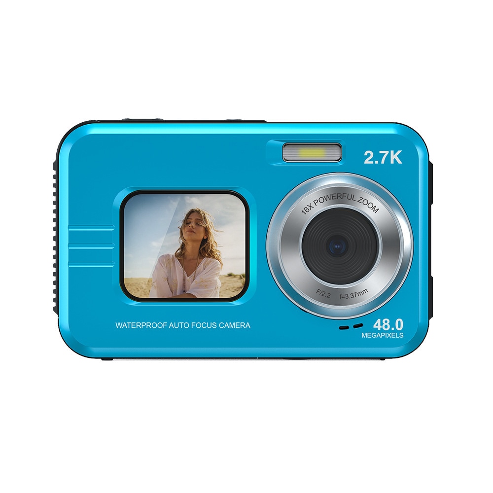 Vedenalainen kamera vedenpitävä 48MP/4K/16x  zoom/kaksoisnäyttö/automaattinen tarkennus Sininen - Gigantti verkkokauppa