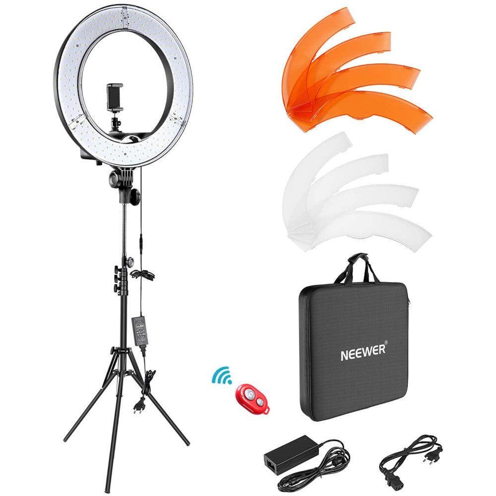 Studio LED-rengasvalaisin Selfie 48cm halkaisija himmennettävä säädettävä  leveyden väreillä ja 2 M Stand Ring Light Studio - Gigantti verkkokauppa