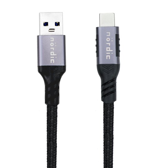 NÖRDIC 1m USB3.2 Gen1 USB-C - nylonpunoskaapeli pikalataus 3A 5Gbps  Virtalähde PD 60W - Gigantti verkkokauppa