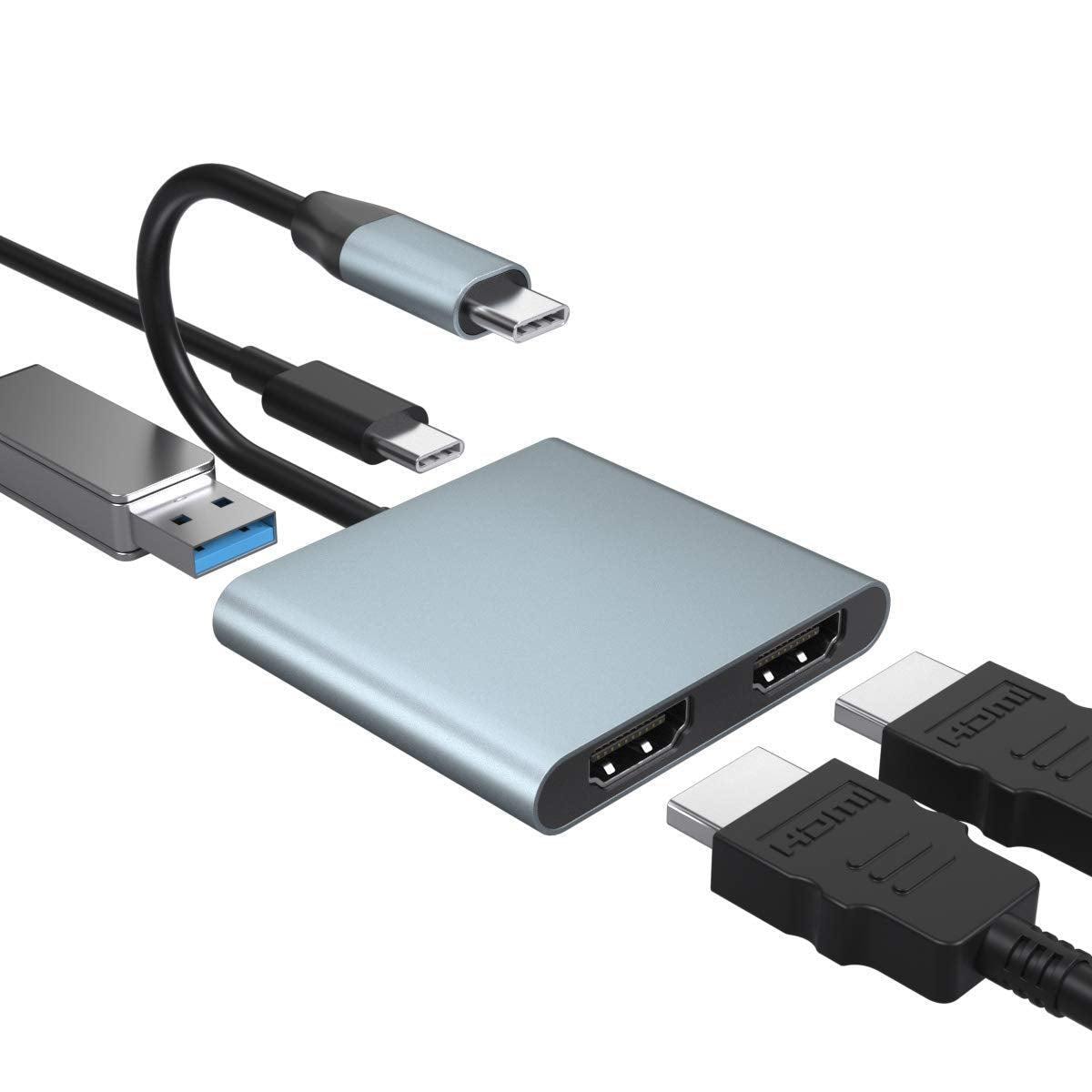 NÖRDIC USB-C - 2xHDMI-sovitin 4K30Hz 1xUSB-C 60W PD 1xUSB-A3.1 5Gbps  MST-kaksois HDMI USB-tyypin C-sovitin dual HDMI - Gigantti verkkokauppa