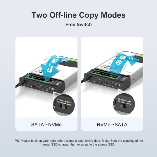 Maiwo Offline-kiintolevyn kloonaava NVMe M.2 SSD 2,5"" ja 3,5"" SATA HDD USB -C 3.2 10Gbps - Gigantti verkkokauppa