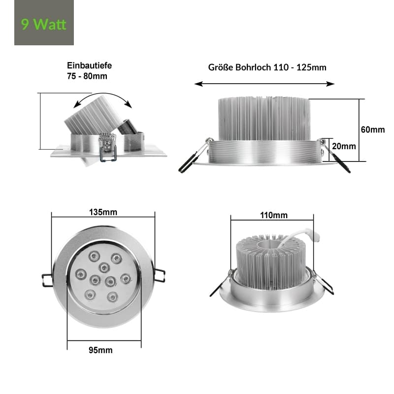 LED upotettava valonheitin 9W, lämmin valkoinen, pyöreä.