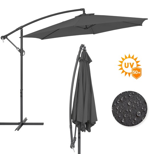 Aurinkovarjo, jossa kampi ja kansi Ø 270 cm Harmaa polyesteri - Gigantti  verkkokauppa