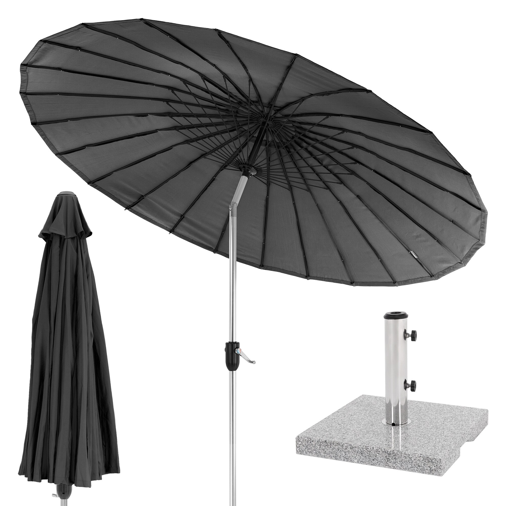 Shanghain aurinkovarjo jalustalla Ø 270 cm Musta alumiinista ja  polyesteristä - Gigantti verkkokauppa