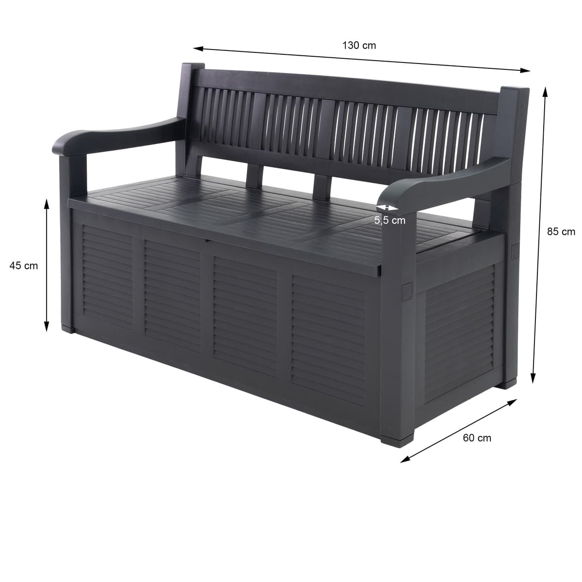 ECD Germany Garden Bench Back & Armrestit, sis. Säilytystila,puuta, 130x85x60cm,