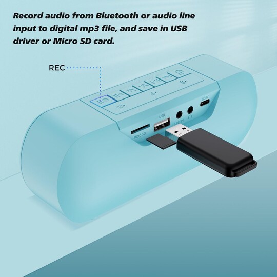 Kannettava Bluetooth-äänen digitoija ja kaiutin, tallenna ja toista 12 W  stereoääntä linjatulolla, USB-muistitikku ja TF-korttituki - Gigantti  verkkokauppa