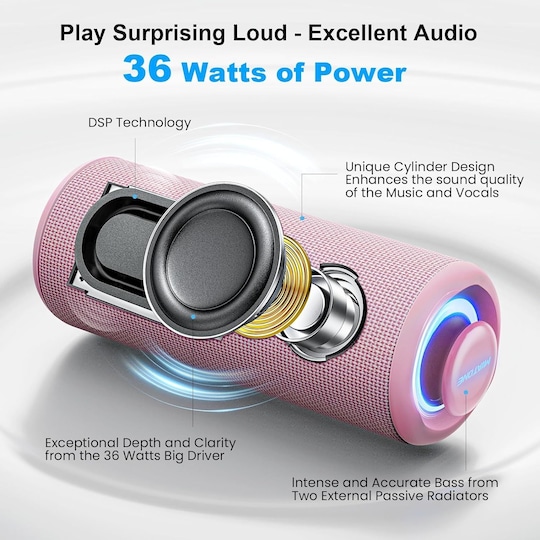 Bluetooth-kaiutin 36 W kannettava kaiutin stereoäänipohjalla, Bluetooth 5.3  langaton IP7x vedenpitävä kaiutin vaaleanpunainen - Gigantti verkkokauppa