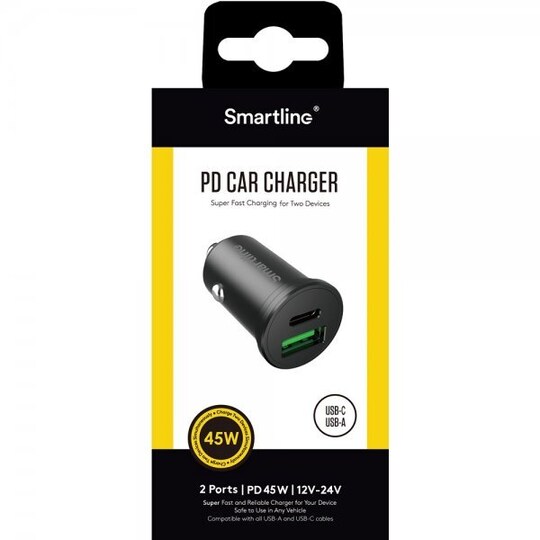 Smartline Autolaturi PD Car Charger USB-C/USB-A 45W - Gigantti verkkokauppa