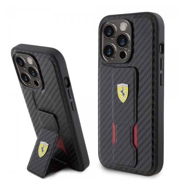 Ferrari iPhone 15 Pro Max Kuori Grip Stand Function Musta