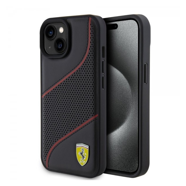 Ferrari iPhone 15 Kuori Perforoitu Musta