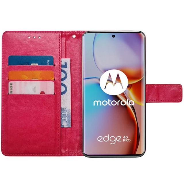Lompakkokotelo 3-kortti Motorola Edge 40 Pro - Vaaleanpunainen