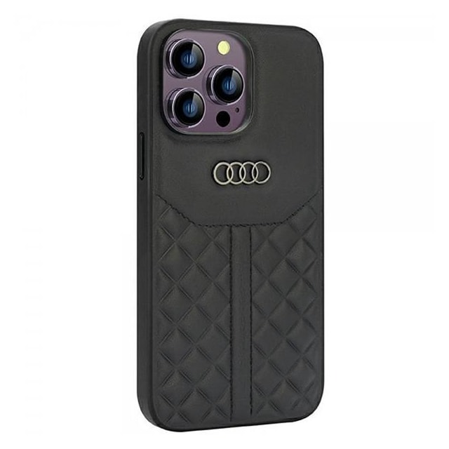 Audi iPhone 14 Pro Max Kuori Genuine Leather Case Musta