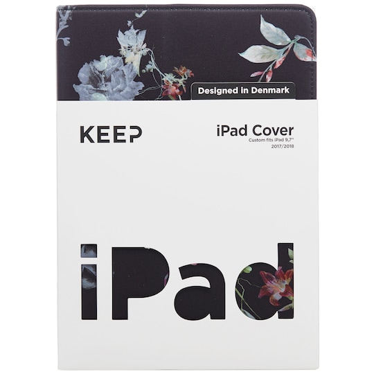 KEEP iPad 9.7" suojakotelo (black flower) - Gigantti verkkokauppa