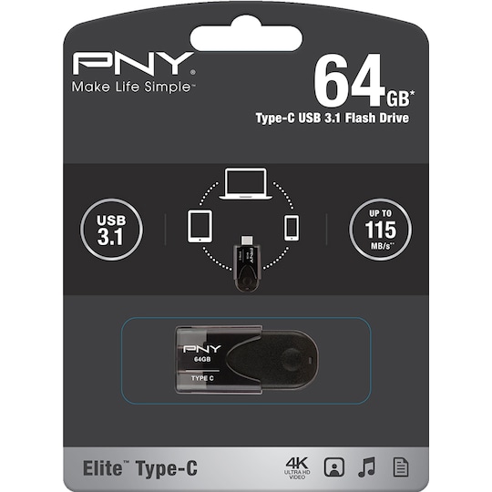 PNY Elite USB-C 3.1 muistitikku 64 GB - Gigantti verkkokauppa