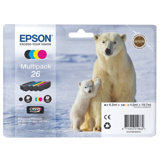 Epson Claria Premium 26 mustekasetti (4 värin monipakkaus) - Gigantti  verkkokauppa