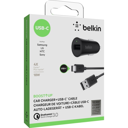Belkin Quick Charge USB-C autolaturi (musta) - Gigantti verkkokauppa