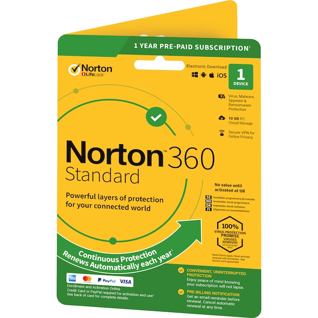 Norton 360 Standard virustorjuntaohjelma 1 laitteelle (verkkotilaus)
