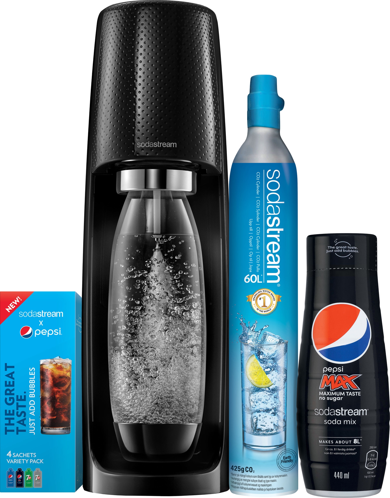 SodaStream Spirit hiilihapotuslaite: Pepsi Bundle S1011711771 (musta) -  Gigantti verkkokauppa