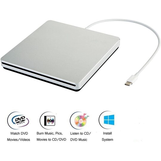 Ulkoinen CD- ja DVD-soittimen optinen asema USB-C Silver - Gigantti  verkkokauppa
