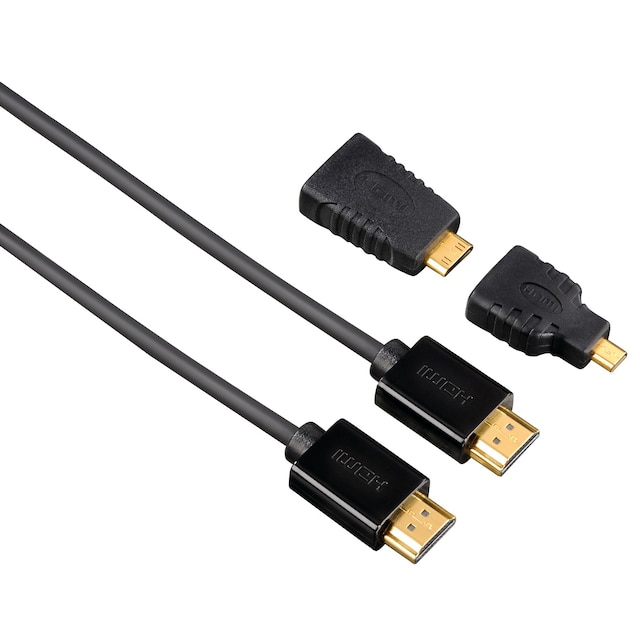 Hama HDMI-HDMI kaapeli (1.5 m) + 2 x HDMI adapteria
