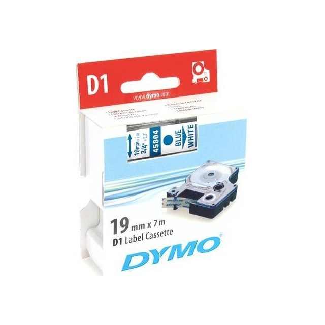 DYMO D1 merkkausteippi, 19mm, valkoinen/sininen teksti, 7m - 40804
