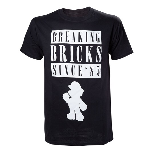 Nintendo t-paita - Mario Breaking Bricks (musta) (M) - Gigantti verkkokauppa