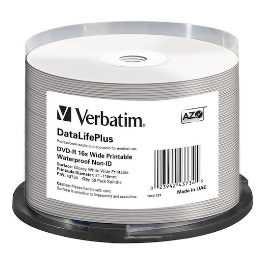 Verbatim DVD-R AZO 4.7GB 16X DL+ WIDE GLOSSY WATERPROOF PRINTABLE -  Gigantti verkkokauppa