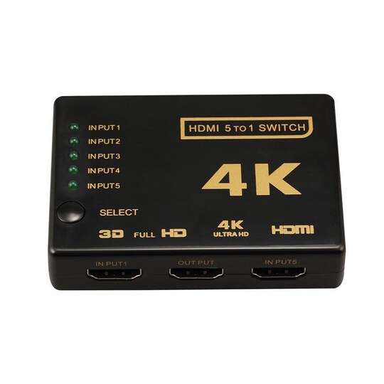 HDMI-kytkin 5x1 - 4K / 3D kaukosäätimellä - Gigantti verkkokauppa